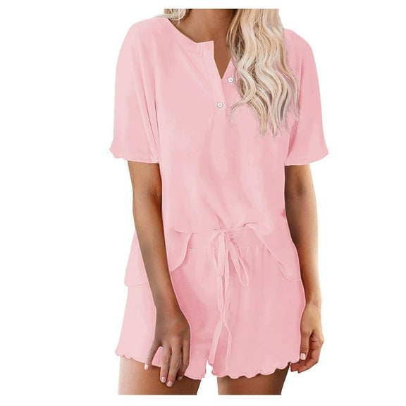 Jalioing 2 Piece Pajamas Set Womens Lounge Sets Short Sleeve Top with Shorts Loungewear Homewear Outfits