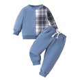 thumbnail image 1 of Jalioing 2 Piece Sweatsuit Set for Toddler Baby Patchwork Plaid Crew Neck Pullover and Sweatpants Set, 1 of 7