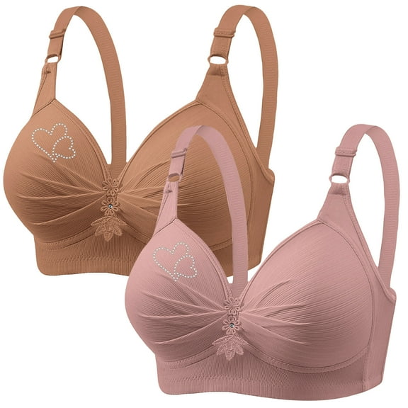 Jalioing 2PCS Everyday Bra Womens Pleated Front Wireless Bralettes 2 Pack Full Coverage Bras