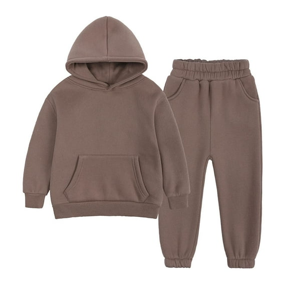 Jalioing 2PCS Sweatsuit Outfits for Toddler Kids Fleece Lined Winter Warm Tracksuit Hoodies and Sweatpant Set (2-3 Years, Khaki)