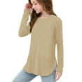 thumbnail image 1 of Jalioing 3-12 Years Girls Tunic Tops Long Sleeve Side Slit Blouse Tops Solid Color Crew Neck Fashion T Shirts, 1 of 7