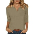thumbnail image 1 of Jalioing 3/4 Sleeve Casual Tops for Women V Neck Casual Basic Summer Shirts Solid Color Fashion Pullover Tees, 1 of 6
