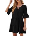 thumbnail image 1 of Jalioing 3/4 Sleeve Dress Womens Summer Mini Dresses Hollow-Out Crew Neck Casual Sundress, 1 of 3