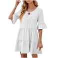 thumbnail image 1 of Jalioing 3/4 Sleeve Dress Womens Summer Mini Dresses Hollow-Out Crew Neck Casual Sundress, 1 of 3