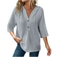 thumbnail image 1 of Jalioing 3/4 Sleeve Hoodies for Women Button V Neck Hooded Drawstring Pullover Shirt Casual Fashion Sweatshirts, 1 of 9
