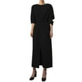 thumbnail image 1 of Jalioing 3/4 Sleeve Maxi Dress for Women Pleated Waist Dresses Crew Neck Split Hem A-Line Dressy Sundress (X-Large, Black), 1 of 5
