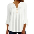 thumbnail image 1 of Jalioing 3/4 Sleeve for Women Crewneck Blouse Button V Neck Solid Color Ruffle Flare Sleeve Slim Shirts (Medium, White), 1 of 7