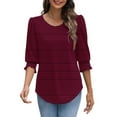 thumbnail image 1 of Jalioing Women's Casual Striped Shirts 3/4 Puff Sleeve Crew Neck Fashion Tunic Blouses Summer Dressy Tops, 1 of 5