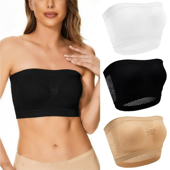 Jalioing 3 PCS Wrap Bras Womens Non-slip Wireless Tube Top Full Coverage Seamless Strapless Bra