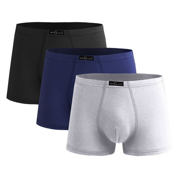 Jalioing 3 Pack Boxer Underwear for Men Solid Color Breathable Cotton Underpants Comfortable Mid Rise Boxer Briefs