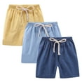 thumbnail image 1 of Jalioing 3 Pack Cotton Linen Shorts for Kids Drawstring Waist Casual Shorts Children's Summer Athletic Shorts, 1 of 7