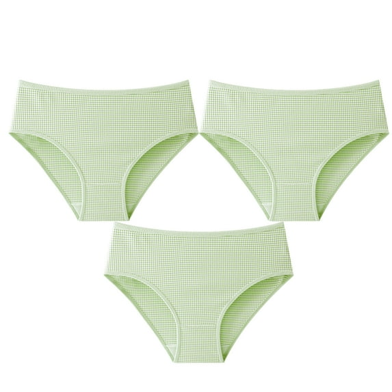 Jalioing 3 Pack Cotton Panties for Women 3PCS Striped Briefs Stretch Waisted Skinny Breathable Ladies Panty (Medium, Green)
