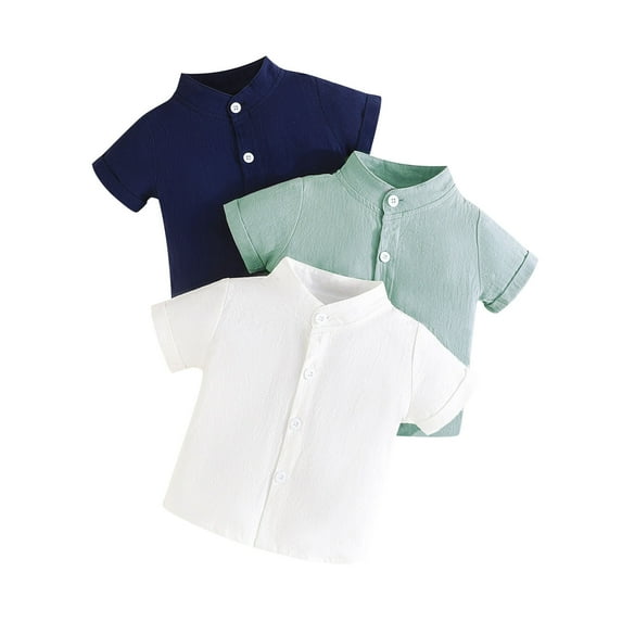 Jalioing 3 Pack Infant Baby Tops Button Down Short Sleeve Cotton Shirt Baby Boys Girls Summer Casual Cute Blouses