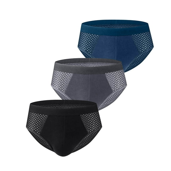 Jalioing 3 Pack Men's Mesh Briefs Solid Color Breathable Athletic Underwear Comfort Elastic Waistband Underpants