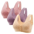 thumbnail image 1 of Jalioing 3 Pack Wireless Bra Womens Button Front Floral Bras Thick Strap Full Coverage Everyday Bra, 1 of 8