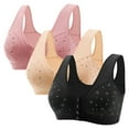 thumbnail image 1 of Jalioing 3 Pack Wireless Bra Womens Button Front Floral Bras Thick Strap Full Coverage Everyday Bra, 1 of 8