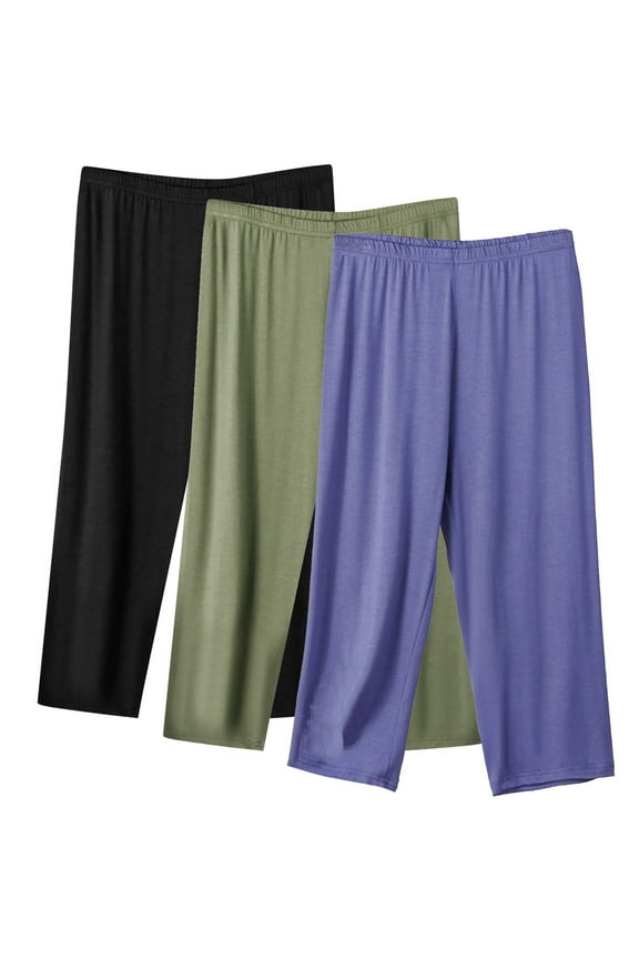 3 Pack Women's Capris Loose Casual Elastic Waist Yoga Pants Summer Plus Size Lightweight Lounge Capri Pants