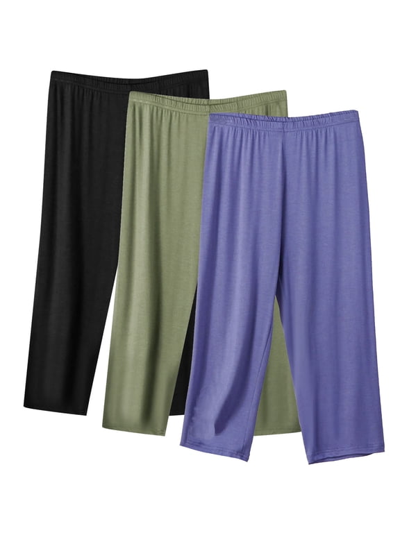 3 Pack Women's Capris Loose Casual Elastic Waist Yoga Pants Summer Plus Size Lightweight Lounge Capri Pants