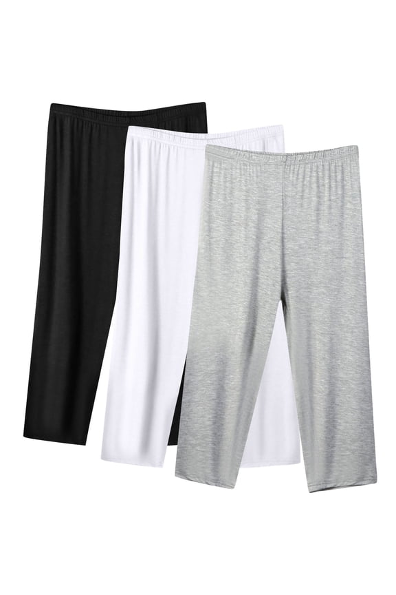 3 Pack Women's Capris Loose Casual Elastic Waist Yoga Pants Summer Plus Size Lightweight Lounge Capri Pants