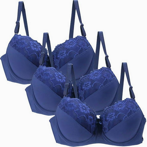 Jalioing 3 Pack Women's Push Up Bra Seamless Lace Bralettes with Adjustable Strap Full Coverage Everyday Bra