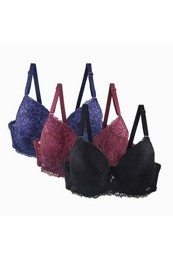 3 Pack Women's Push Up Bra Seamless Lace Bralettes with Adjustable Strap Full Coverage Everyday Bra
