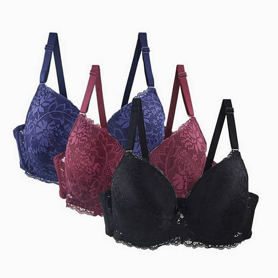 Jalioing 3 Pack Women's Push Up Bra Seamless Lace Bralettes with Adjustable Strap Full Coverage Everyday Bra