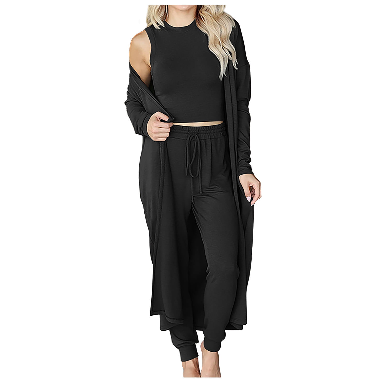 V-Neck Tank, Open Front Cardigan and Pants Lounge Set