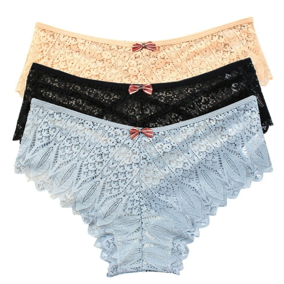 Jalioing 3PCS Lace Thong for Women Pack of 3 Traceless Briefs Plus Size Stretch Underwear Panties S-5XL (4X-Large, Blue)