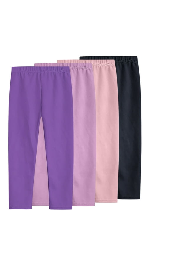 4 Pack Girls Cotton Leggings Kids Full Length Solid Color Leggings Soft Stretchy Yoga Thighs Pants