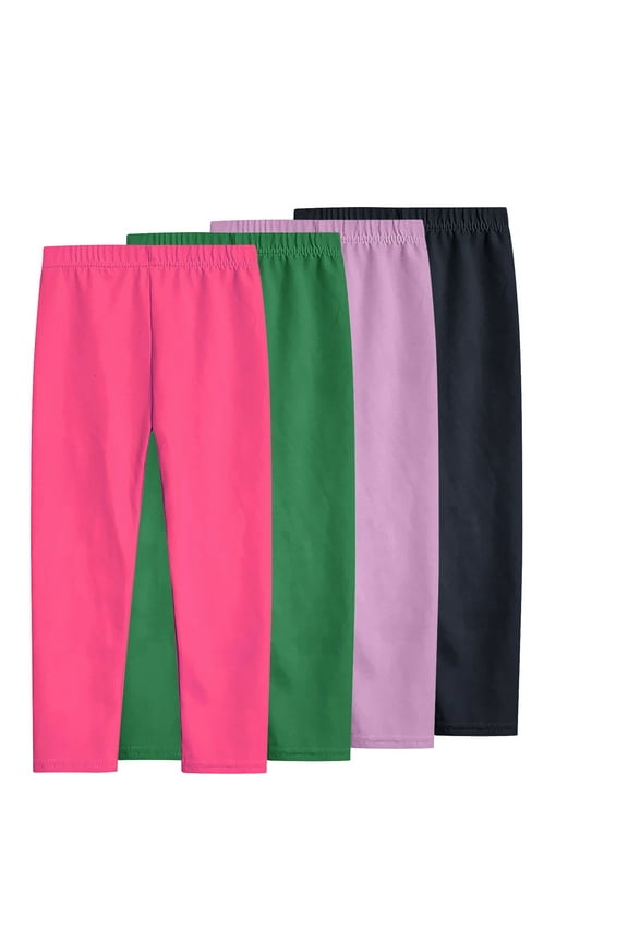 4 Pack Girls Cotton Leggings Kids Full Length Solid Color Leggings Soft Stretchy Yoga Thighs Pants