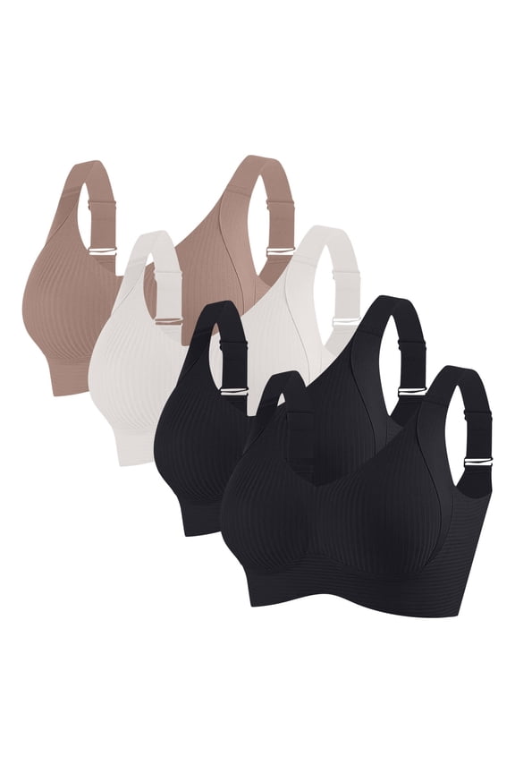 4 Pcs Women's Wireless Bras Plus Size Supportive Athletic Bra High Impact Adjustable Everyday Bra