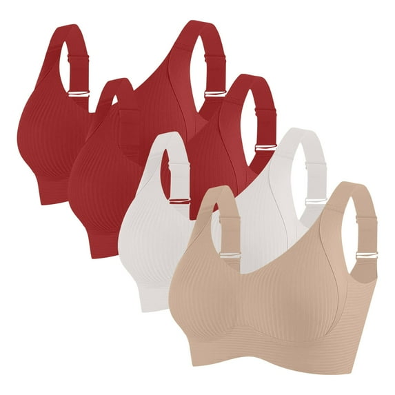 Jalioing 4 Pcs Women's Wireless Bras Plus Size Supportive Athletic Bra High Impact Adjustable Everyday Bra