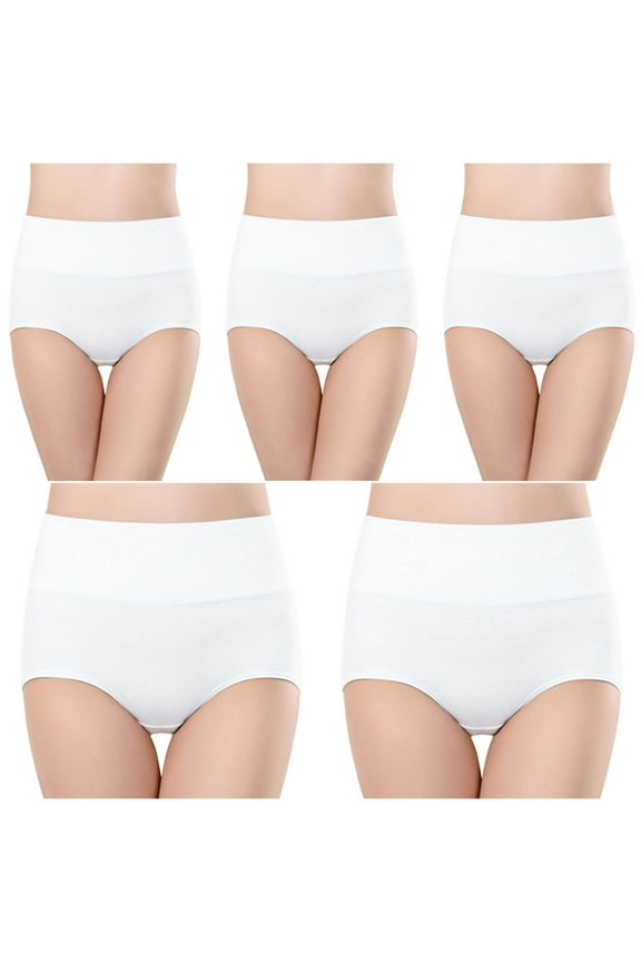 5 Pack Cotton Panties Plus Size High Waist Seamless Underwear Soft Breathable Full Coverage Briefs