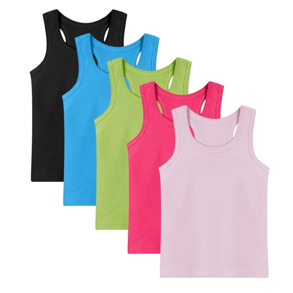 Jalioing 5 Pack Kids Sport Tops Casual Basic Sleeveless Cotton Workout Tank Tops Round Neck Racerback Athletic Shirts