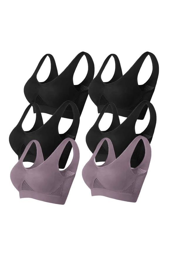 6 Pack Women's Sport Bras Plus Size Full Coverage High Impact Athletic Bra Breathable Supportive Yoga Bra
