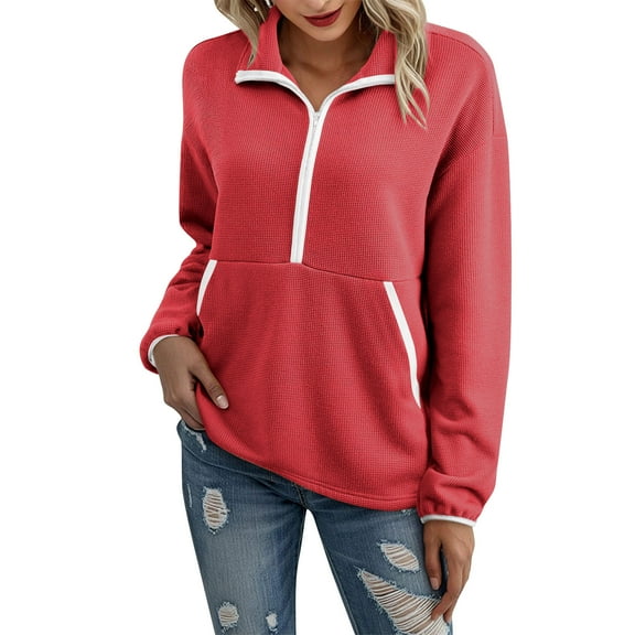 Jalioing Athletic Pullover for Women Half Zip Collared Long Sleeve Sweatshirts with Pocket Solid Sport Tops