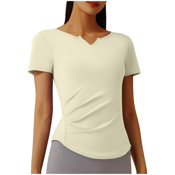 Jalioing Athletic Tops for Women V Neck Short Sleeve Workout T Shirts Solid Color Basic Yoga Sport Tee Shirt
