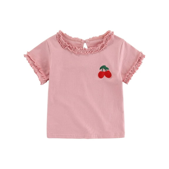Jalioing Baby Girls Cotton T Shirt Cute Graphic Ruched Ruffle Short Sleeve Crew Neck Tee Shirt Summer Comfy Shirts