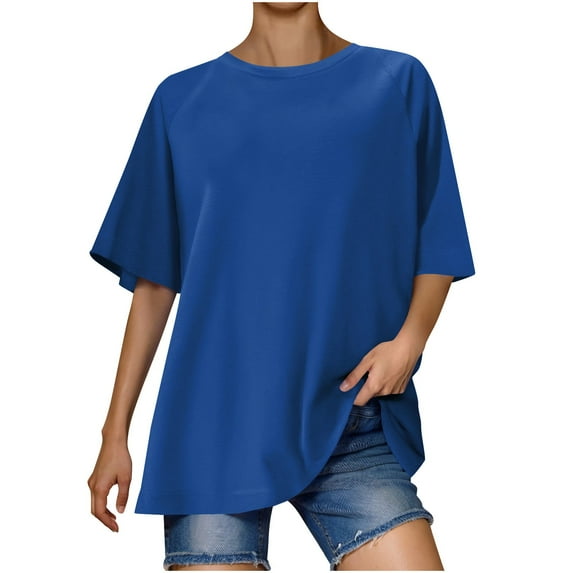 Jalioing Basic Loose T Shirt for Women Oversized Solid Color Short Sleeve Tee Shirt Casual Comfy Crew Neck Tops