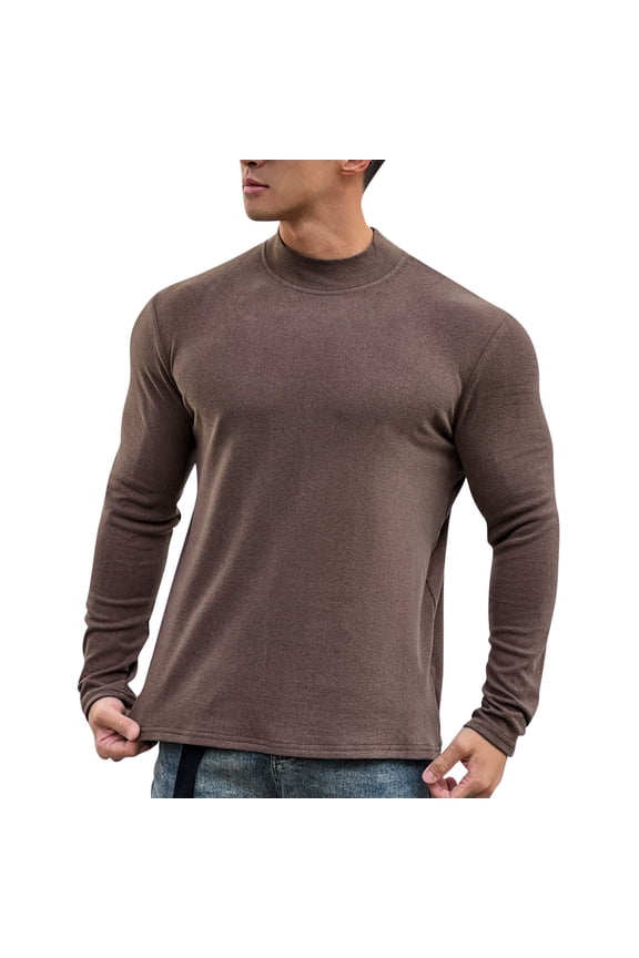 Basic T Shirt for Men Winter Thermal Mock Neck Long Sleeve Undershirts Solid Casual Pullover Tee