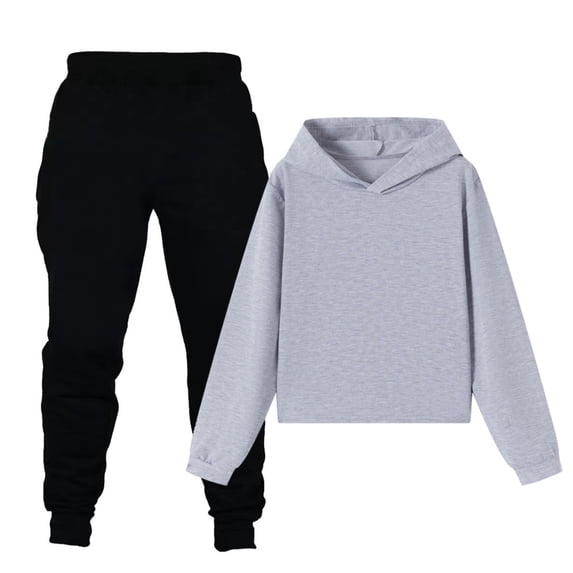 Jalioing Big Boys Girls Sweatsuit Solid Long Sleeve Hoodie Joggers Tracksuit Kids 2 Piece Casual Sport Outfits Pants Set