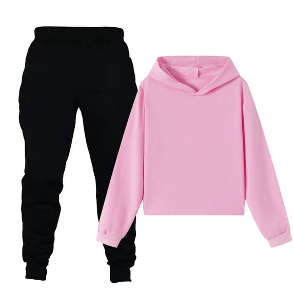 Jalioing Big Boys Girls Sweatsuit Solid Long Sleeve Hoodie Joggers Tracksuit Kids 2 Piece Casual Sport Outfits Pants Set