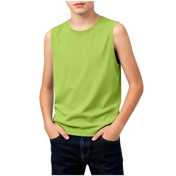 Jalioing Big Boys Tank Tops Lightweight Sleeveless Round Neck Athletic Shirt Kids Teen Solid Color Breathable Sport Tops