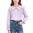thumbnail image 1 of Jalioing Big Girls Button Down Shirt Ruffle Long Sleeve Collared Blouses Teen Girls Dressy Casual School Uniform Tops, 1 of 6
