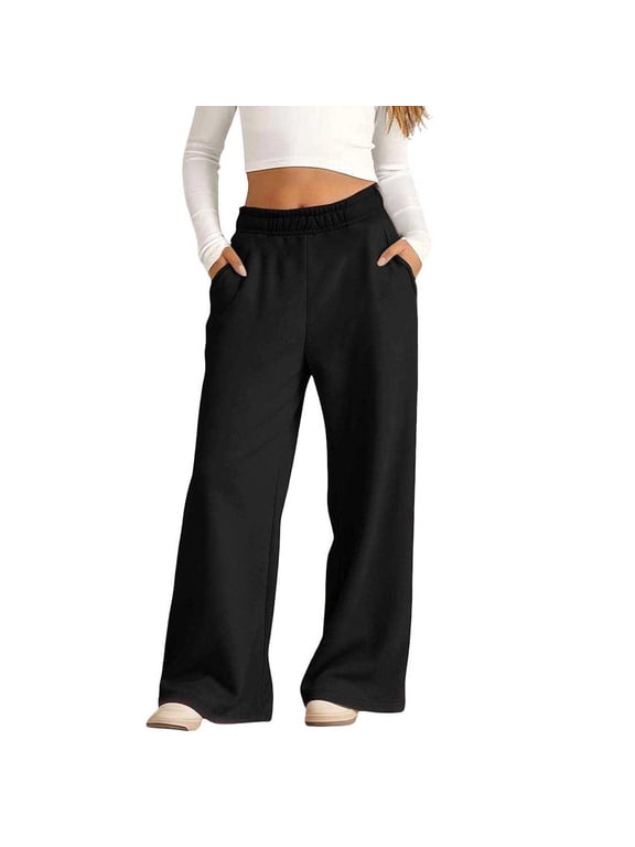 Big Girls Fleece Lined Sweatpants Fall Winter Thick Warm Wide Leg Lounge Pants Casual Sport Trousers 5-14 Years