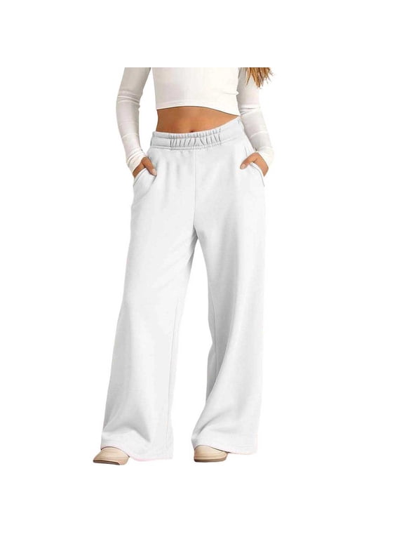 Big Girls Fleece Lined Sweatpants Fall Winter Thick Warm Wide Leg Lounge Pants Casual Sport Trousers 5-14 Years