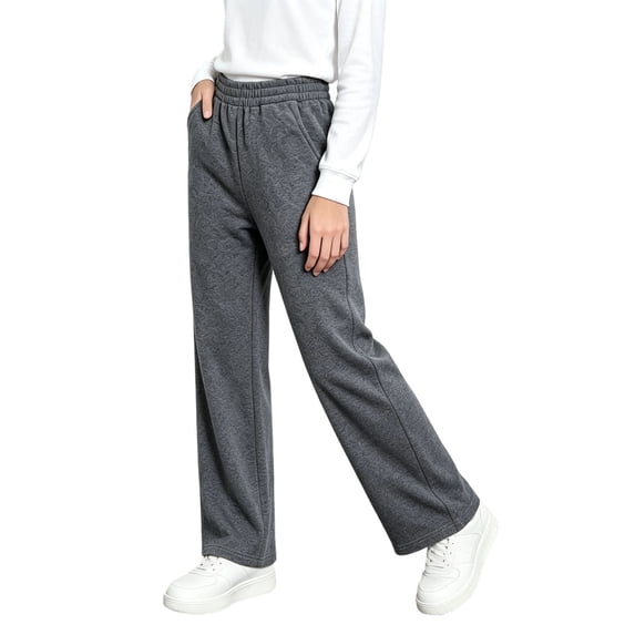 Jalioing Big Girls Straight Leg Sweatpants Solid Casual Loose Elastic Waist Open Bottom Joggers Workout Trousers