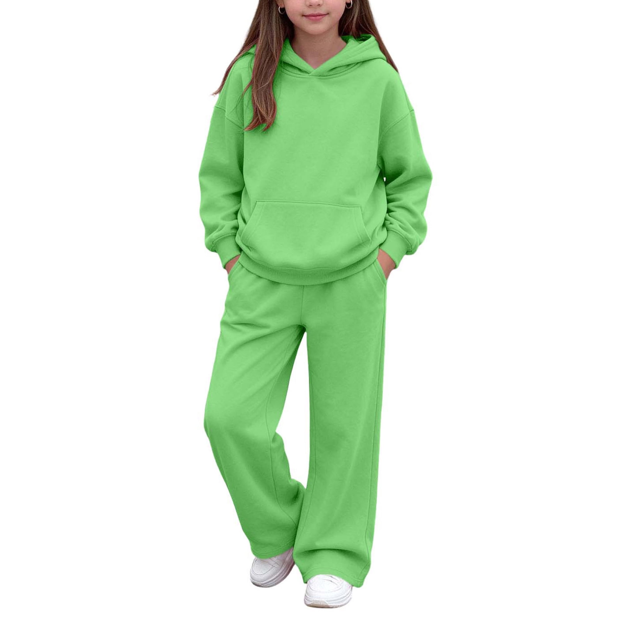 Jalioing Big Girls Sweatsuit 2 Piece Outfits Solid Color Hoodie and ...
