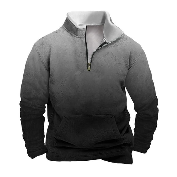 Jalioing Big and Tall Sweatshirt Men Quarter Zip Long Sleeve Stand Collar Pullover Top Warm Pockets Sweatshirt