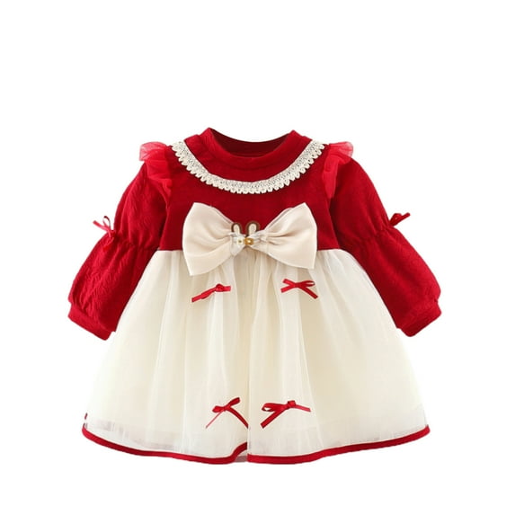 Jalioing Birthday Party Princess Dress for Little Girl Bowknot Tulle Skirt Toddler Girls Puffy Dresses (8-12 Months, Red)